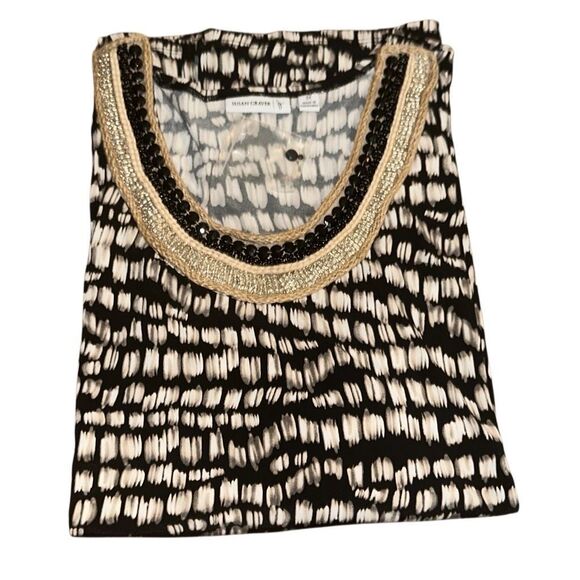 Susan Graver Womens 2X Printed Liquid Knit Top Black Beaded Embellishments NWT - Picture 1 of 4